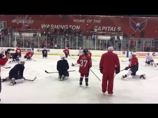 Here’s william cody coming onto the ice to help chandler stephenson lead the post practice stretch