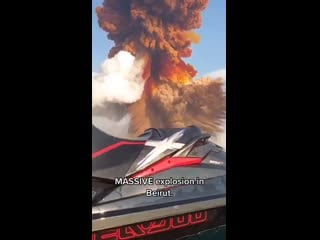 A video from a jetski just offshore during the explosion in beirut