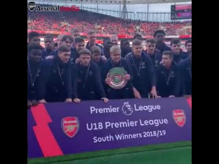 Afcu18 are given a half time presentation at emirates stadium for winning the u 18 @premie