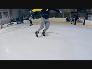 Ice freestyle tricks two feet spin, sweep, inward triangle, carving