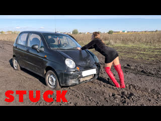 Tanya stuck in the mud revving nylon high heels 1