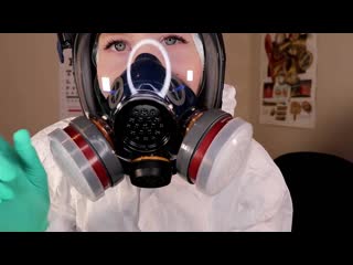 Woman doctor in gas mask