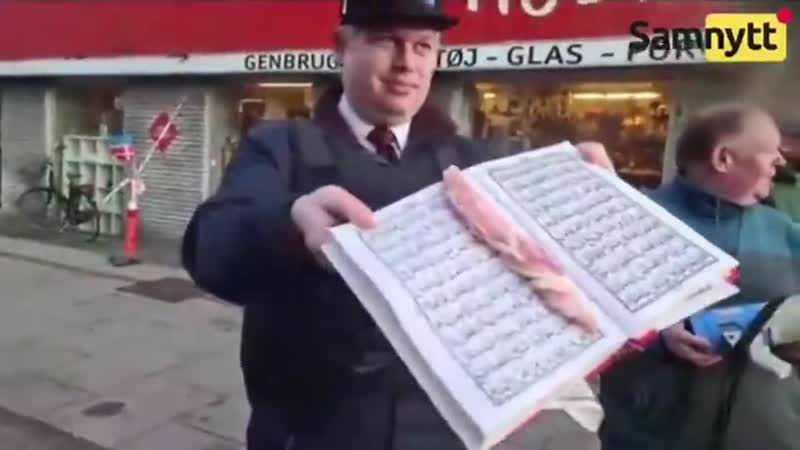 The koran marinated with bacon &amp; burned in a goat fucking residential area by danish islam critical party stram kurs