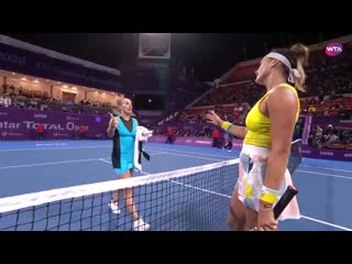 @sabalenkaa is the 1st player into the final in doha, defeating kuznetsova 6 4, 6 3! qto2020