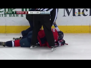 Alex ovechkin takes puck to the face vs minnesota