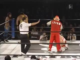 Joe doering & kaz hayashi & kana (asuka) vs nobutaka araya & kikutaro & apple miyuki