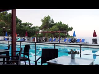 Panning shot of hotel pool