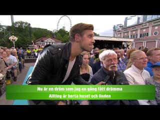 Per andersson, linus wahlgren, ulla skoog och publikeen lyckliga gatan (lotta på liseberg )