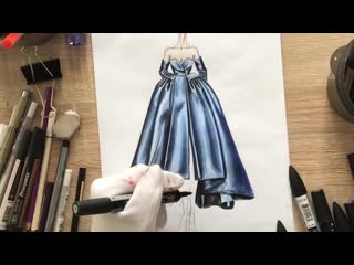 Alexis mabille blue silk dress drawing tutorial