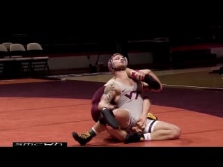 Slow motion college wrestling highlights takedown attempt backfires