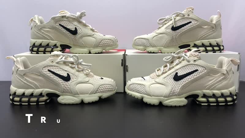 Real vs fake stussy x nike air zoom spiridon cage 2 "fossil" stockx plus blacklight test