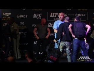 Ufc 196 conor mcgregor, nate diaz almost scuffle after staredown