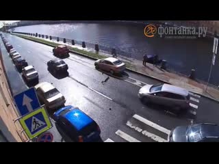 Idiots in cars one car pushed another into the river
