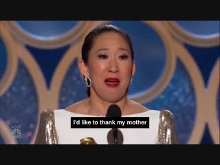 Sandra oh bowing to her parents from the goldenglobes stage is everything