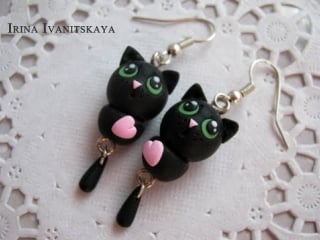 Серьги черный кот мастер класс black cat polymer clay tutorial