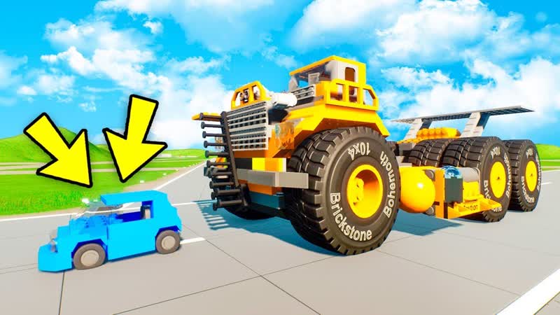 Огромный гоночный грузовик монстр против лего маленькой тачки! кошки мышки в брик ригс (brick rigs)