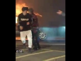 They acted all badass walking to the fire and when the director said cut they all ran for