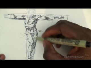 Pen and ink drawing tutorial how to draw a figure on a cross like michelangelo
