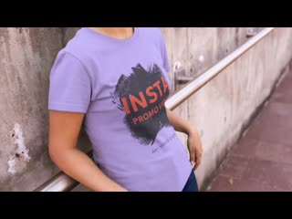 T shirt video of a woman casually leaning on a hand rail 12896 mp4