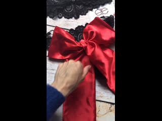 Чёрное кружевное белье с большим бантом на попке ❤️