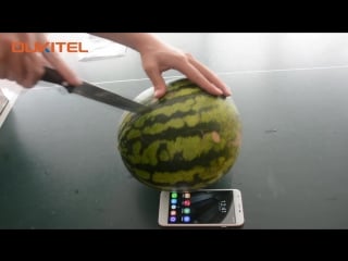 Funny video insert the oukitel u7 plus and c4 phone in a watermelon and drop from 12meters height