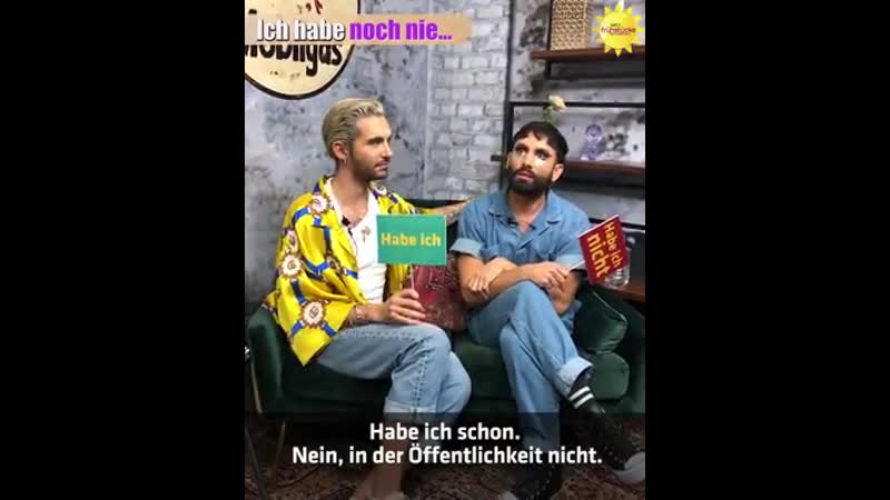 Sat 1 frühstücksfernsehen webshow bill conchita playing “never have i ever ”, berlin,