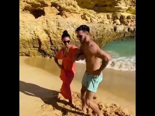 Charlie zafra vicente and veronica lopez salsa dancing at albufeira beach, portugal