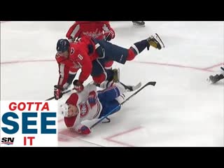 Gotta see it alex ovechkin completely flatten jonathan drouin with huge hit