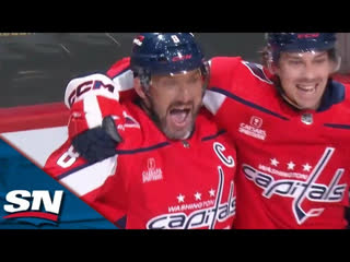Alex ovechkin gets a friendly bounce to score for his fifth straight game