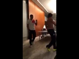 Markovic, lovren playing ping pong in the hotel corridors