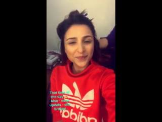 New video earlier today!parineetichopra getting her makeup and hair done while updating us about her broken neck get well soon