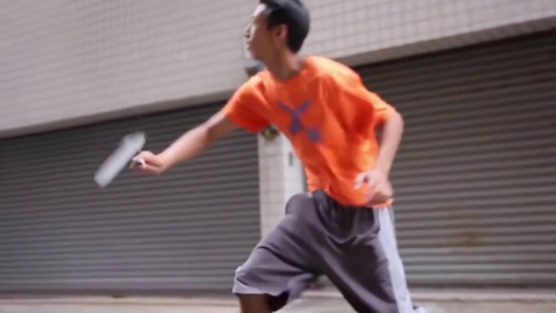 Playing badminton just before typhoon dujuan landfall