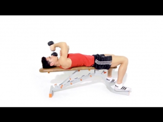 Разгибание гантели одной рукой на трицепс лежа