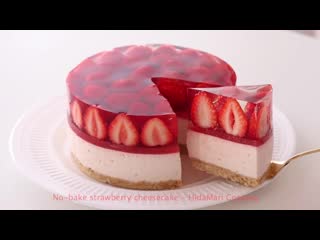 いちごのレアチーズケーキの作り方 no bake strawberry cheesecake＊eggless & without oven｜hidamari cooking