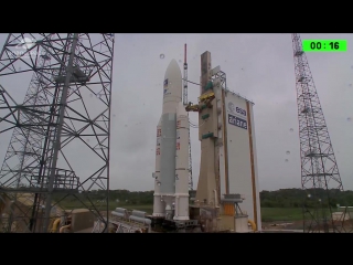 Ariane 5 lifts off from french guiana with four galileo spacecraft