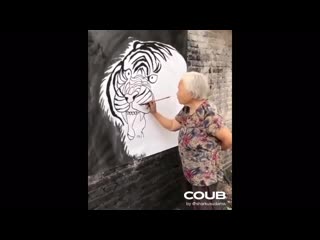 Old chinese lady painting tiger