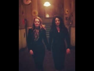 Miranda otto & michelle gomez walking down the baxter high hallway in slowmo