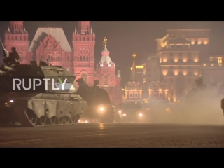 Russia troops and military vehicles rehearse in red square for v day parade
