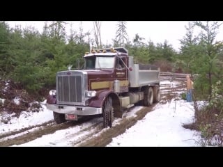 Peterbilt 359 david hull and wally kundert working in the snow at the ranch