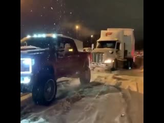 Starting to love trucks and jeeps pulling out these semi trucks