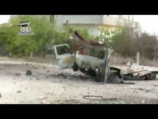 =السيارات المدمرة نتيجة تصدي الحر لمحاولة تسلل لجيش النظام شرق المدينة امس و رسالة من &amp;#1575