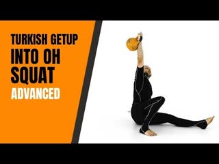 Kettlebell turkish getup into overhead kettlebell squat (видео с канала cavemantraining)