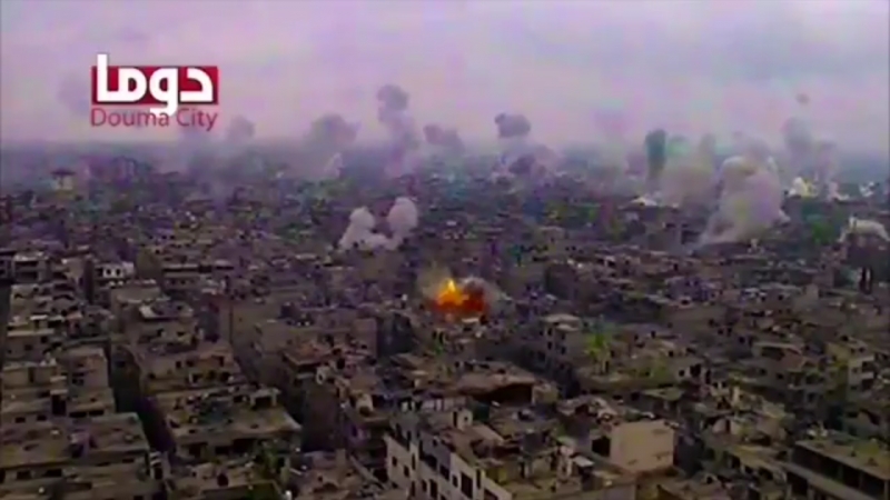 Сирия 24 02 2018 авиационные и артиллерийские удары по позициям боевиков в дума,дамаск