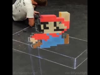 [artwork] 8 bit mario 3d chalk art