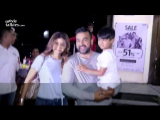 Shilpa shetty and husband raj kundra with son viaan spotted post movie show