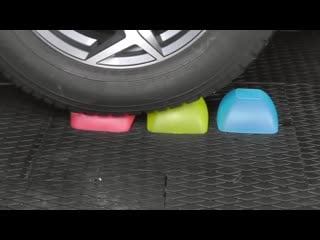 Crushing crunchy & soft things by car! experiment car vs colors plastic plates