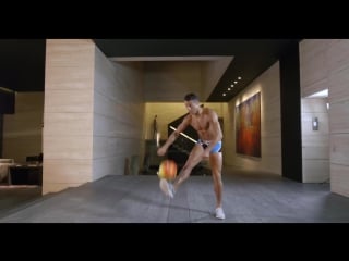 Watch human statue cristiano ronaldo juggle a soccer ball in his underwear