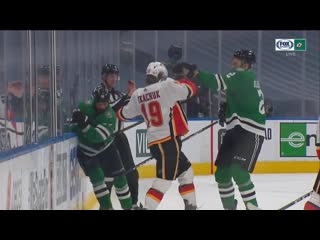 Jamie benn and jamie oleksiak double check matthew tkachuk