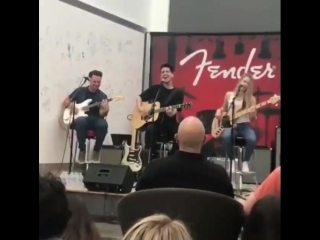 Panic! playing an acoustic at @fender offices today video by @ceeyunxttuz prayforthewicked brendonurie panicatthedisco nicol