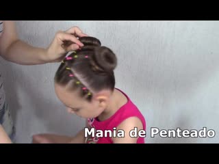 Penteado infantil com ligas e coque duplo bun hairstyle for little girls